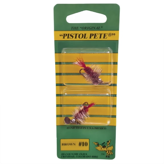 Pistol Pete's Freshwater Fly Fishing Lure for Trout & Panfish, Size 10, Brown, 2-pack