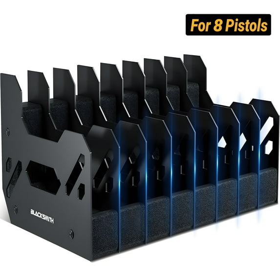 Blacksmith Pistol Gun Rack Handgun Stand Fit 8 Guns L 1.5 Inch Slot Wide Black