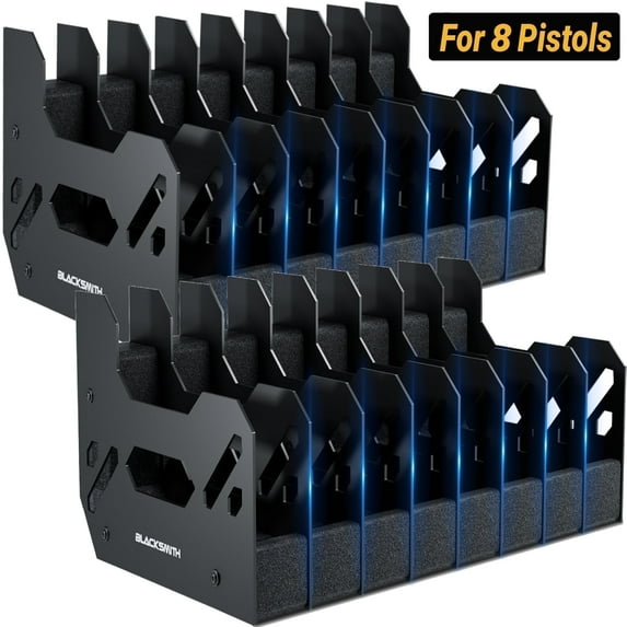Blacksmith Pistol Rack Handgun Stand Fit 16 Guns L 1.5 Inch Slot Wide Black