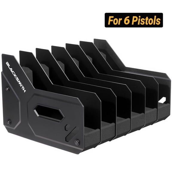 Blacksmith Pistol Gun Rack Handgun Stand Fit 6 Guns XL 2 Inch Slot Wide Black