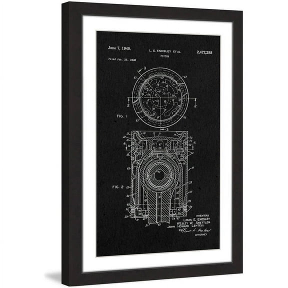 "Piston 1949 Black Paper" Framed Painting Art Print, 12" x 1.5"