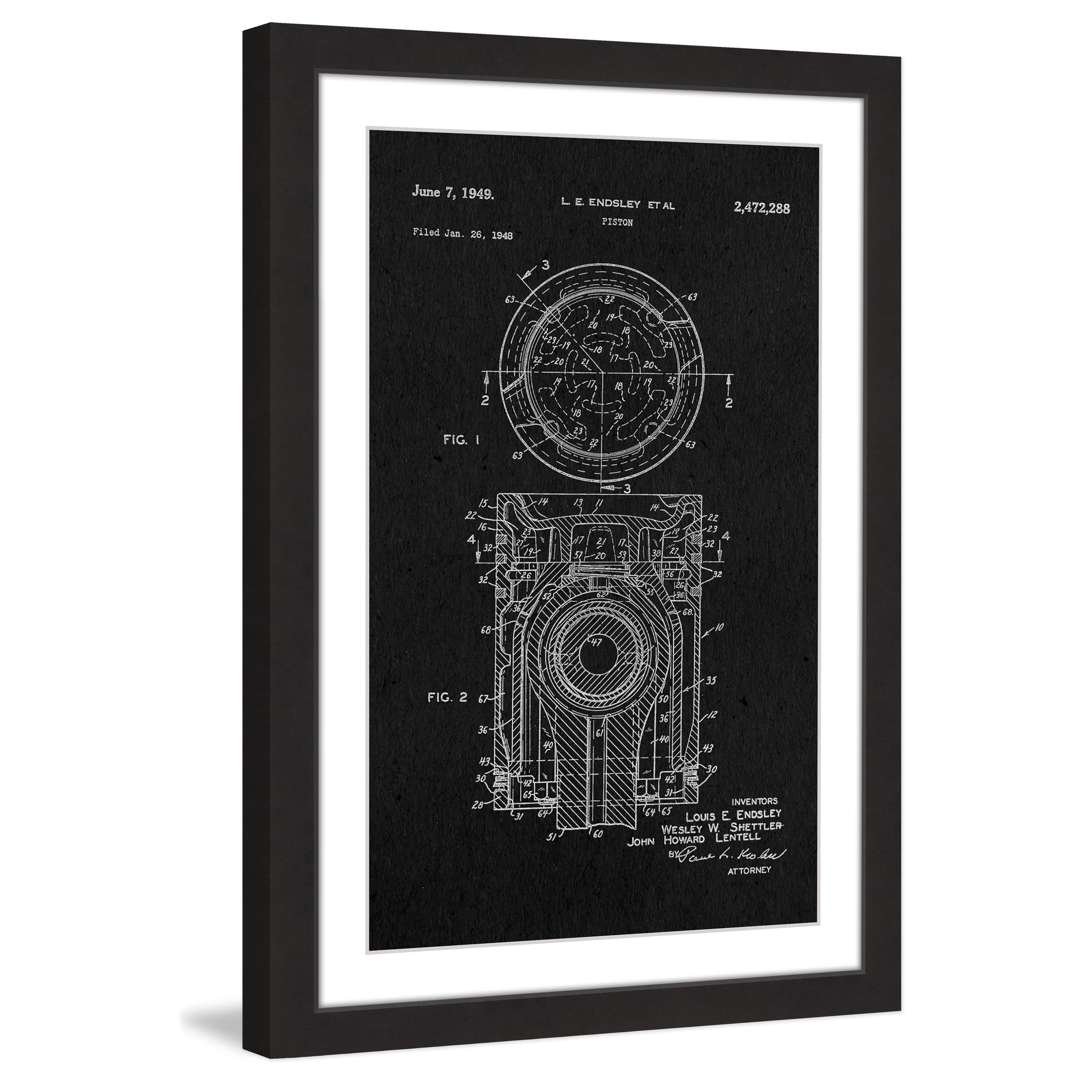 "Piston 1949 Black Paper" Framed Painting Print
