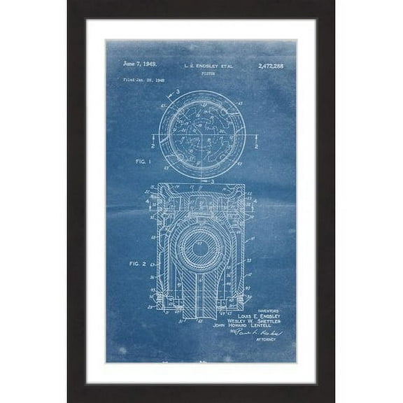 "Piston 1949 Blueprint" Framed Painting Art Print, 12" x 1.5"