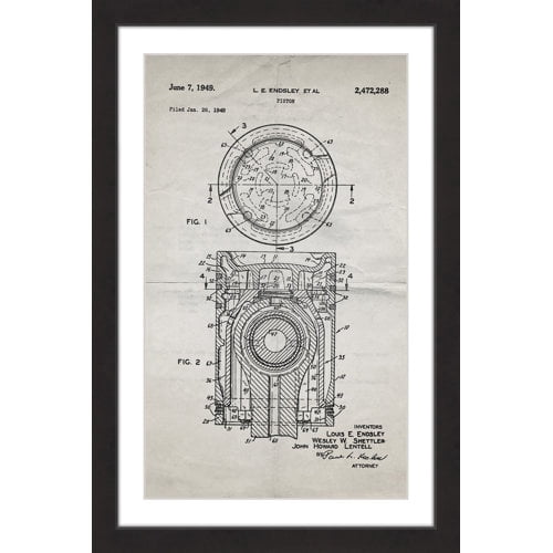 "Piston 1949 Old Paper" Framed Painting Art Print, 12" x 1.5"