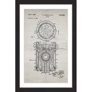 "Piston 1949 Old Paper" Framed Painting Art Print, 12" x 1.5"