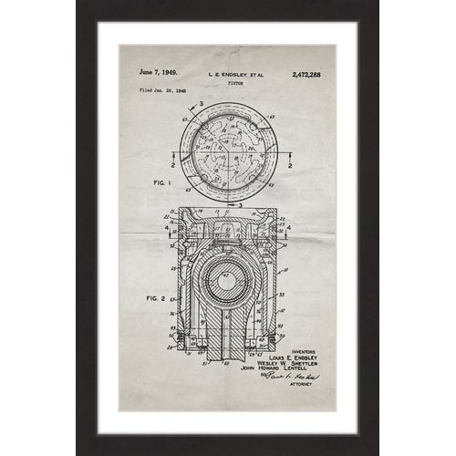 "Piston 1949 Old Paper" Framed Painting Art Print, 12" x 1.5"