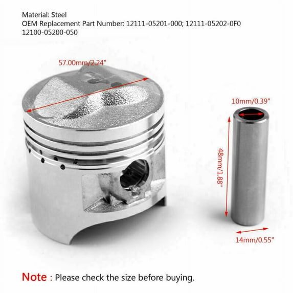 Piston Pin Ring Kit 57.00mm Bore Size for Suzuki GS125 DF125 DR125S/SE GN125 TU125 GZ125 1982-2017