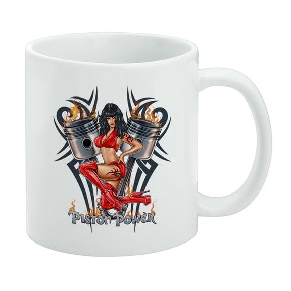 Piston Power Motorcycle Chopper Biker White Mug
