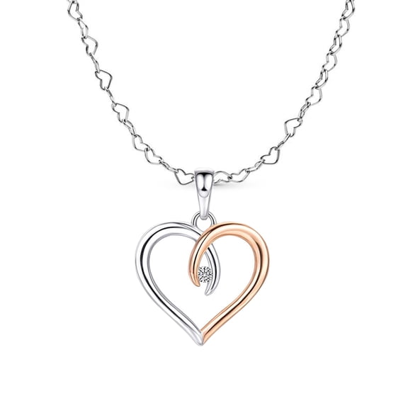Piswency 925 Sterling Sliver Heart Necklace for Women Adjustable CZ Love Heart Pendant Necklace for Valentines Day, Birthday, Handmade Jewelry Gift for Her