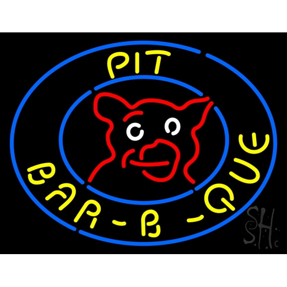 Pit BBQ LED Neon Sign 24 x 31 - inches, Black Square Cut Acrylic Backing, with Dimmer - Bright and Premium built indoor LED Neon Sign for restaurant window and interior decor.