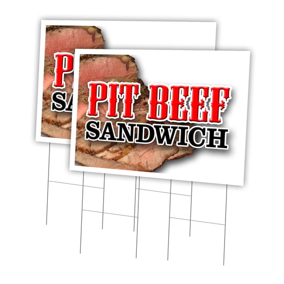 Pit Beef Sandwich 2 Pack Of 24" x 36" Yard Sign & Stake | Advertise Your Business | Stake Included Image On Front Only | Made in The USA