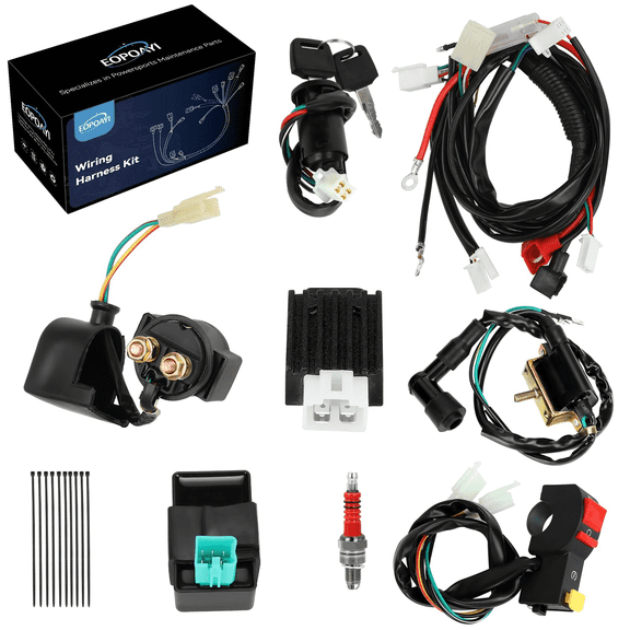 Pit Bike Wiring Harness Electric Start Compatible with 50cc 70cc 90cc 110cc 125cc 4-Stroke Engine TaoTao SSR 70 Dirt Bikes ATV Quad 4 Wheelers Parts with Voltage Regulator Ignition Coil