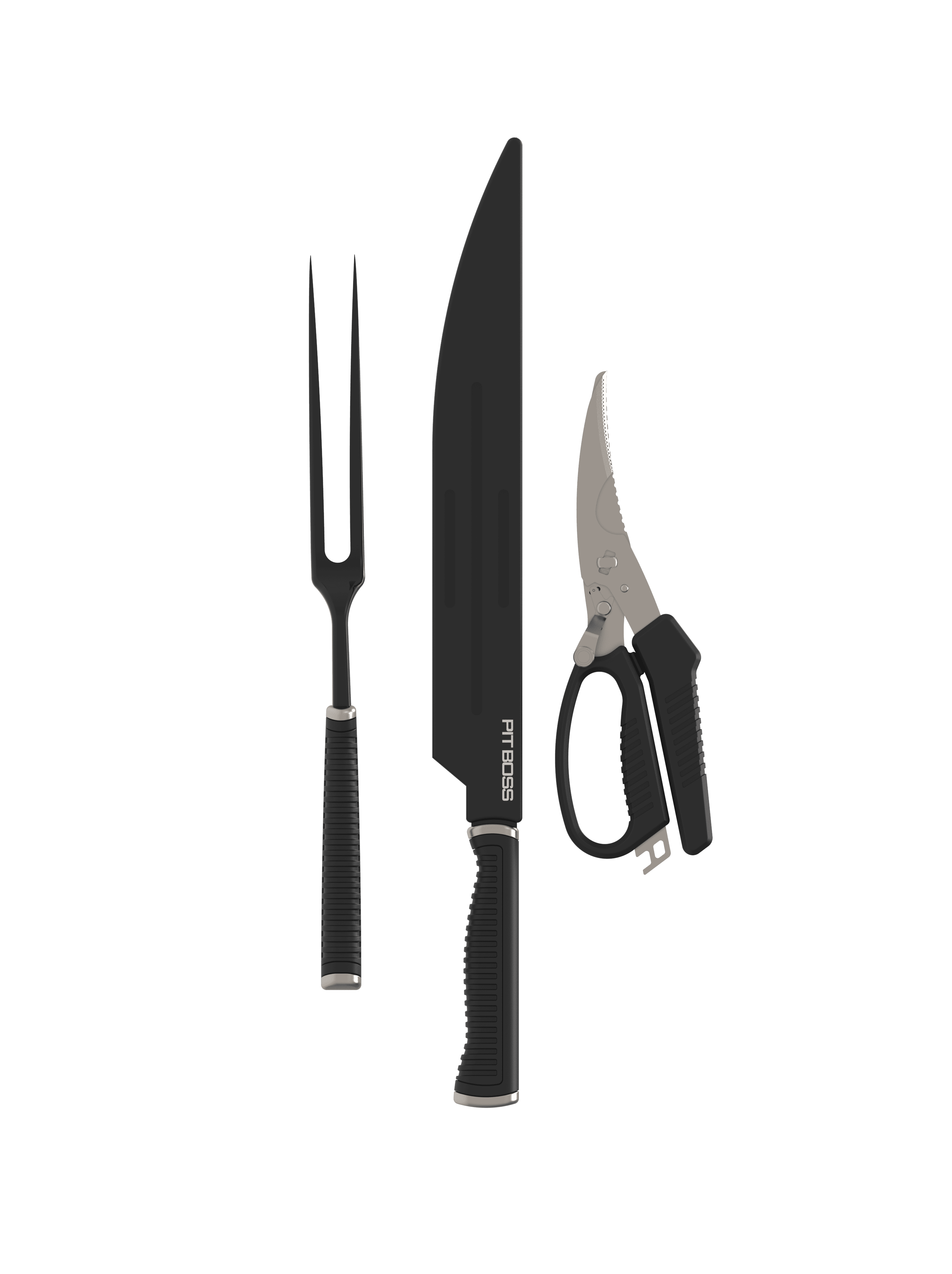Pit Boss 3 Piece Carving Set with Slicing Knife, Fork, and Meat Shears