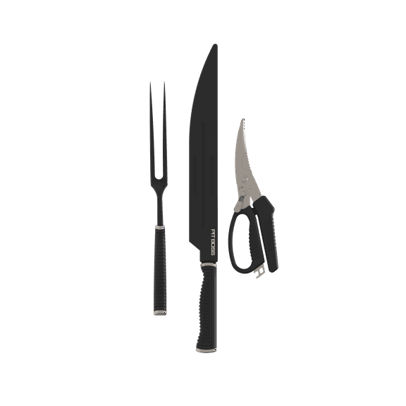 Pit Boss 3 Piece Carving Set with Slicing Knife, Fork, and Meat Shears