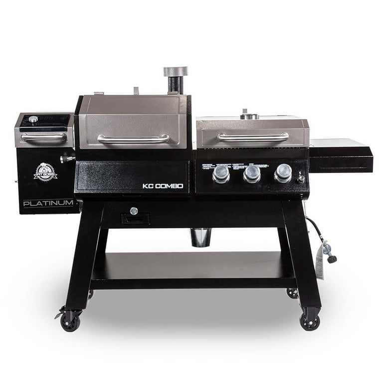 A griddle, smoker, firepit grill table combo