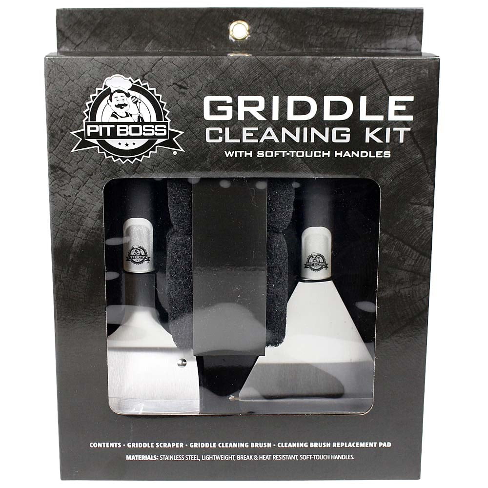 Pit Boss Griddle Cleaning Kit Soft Touch Brush, Scraper, and 4 Pads