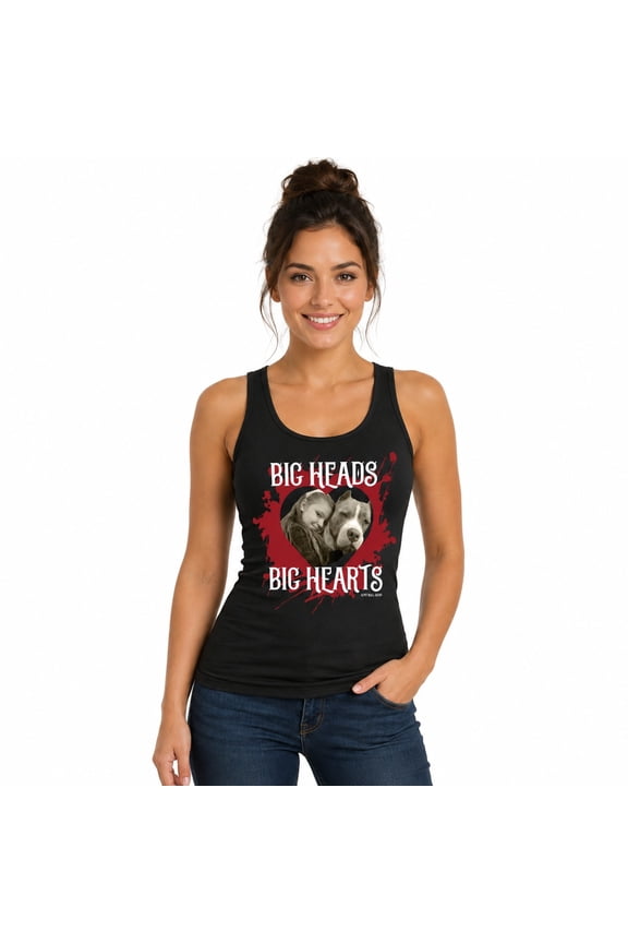 Pit Bull Big Heads Big Hearts Women's Fitted Tank Top Shirt Gift Pit Bull Mom (Large)