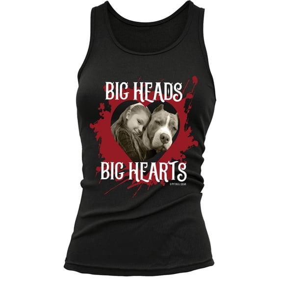 Pit Bull Big Heads Big Hearts Women's Fitted Tank Top Shirt Gift Pit Bull Mom (Large)