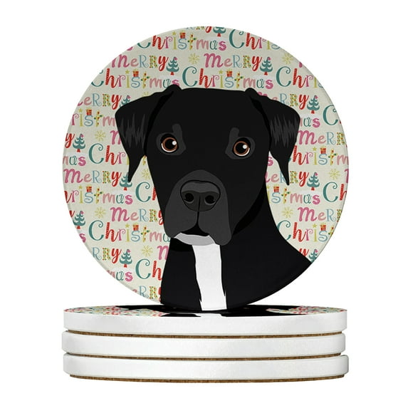 Pit Bull Black #1 Christmas Large Sandstone Coasters Pack of 4 4 in x 4 in