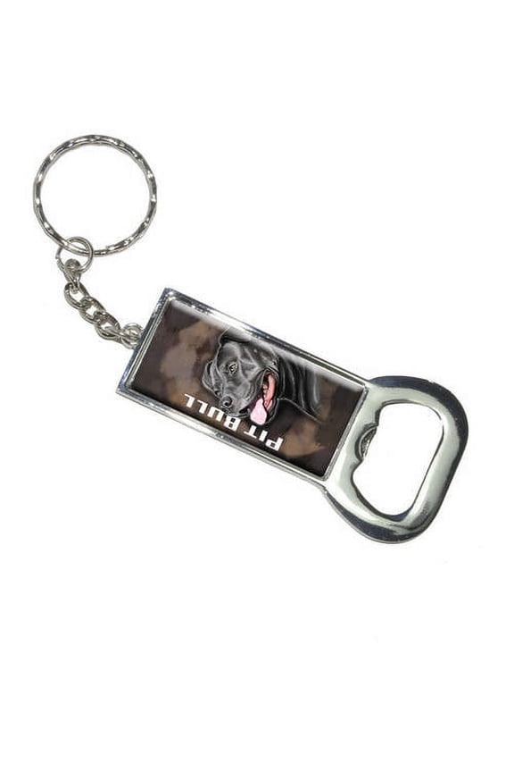 Pit Bull Black Pitbull American Staffordshire Terrier Dog Pet Keychain Bottle Bottlecap Opener