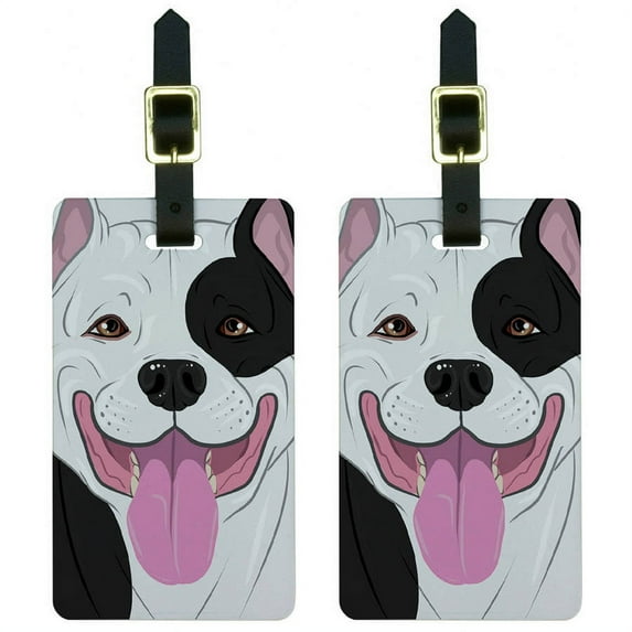 Pit Bull Black White American Staffordshire Terrier Dog Pet Luggage Tags Set