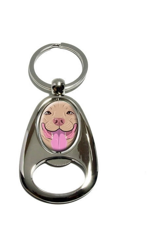 Pit Bull Blue Fawn, Pitbull American Staffordshire Terrier Dog Pet, Chrome Plated Metal Spinning Oval Design Bottle Opener Keychain Key Ring
