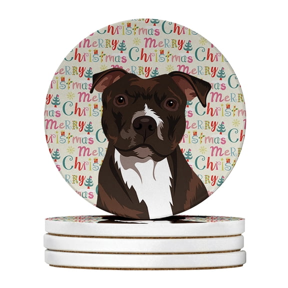Pit Bull Brindle #2 Christmas Large Sandstone Coasters Pack of 4 4 in x 4 in