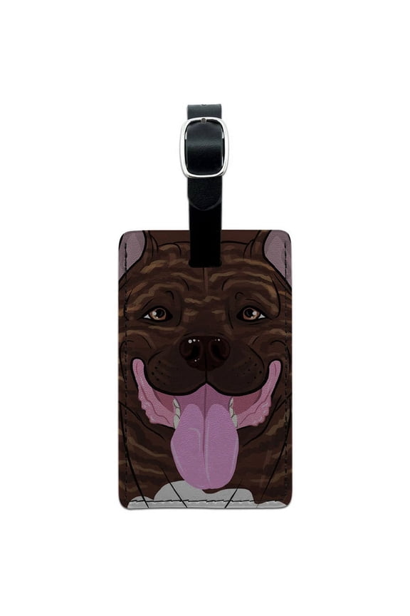 Brindle Pitbull American Staffordshire Terrier Dog Pet Leather Luggage ID Tag