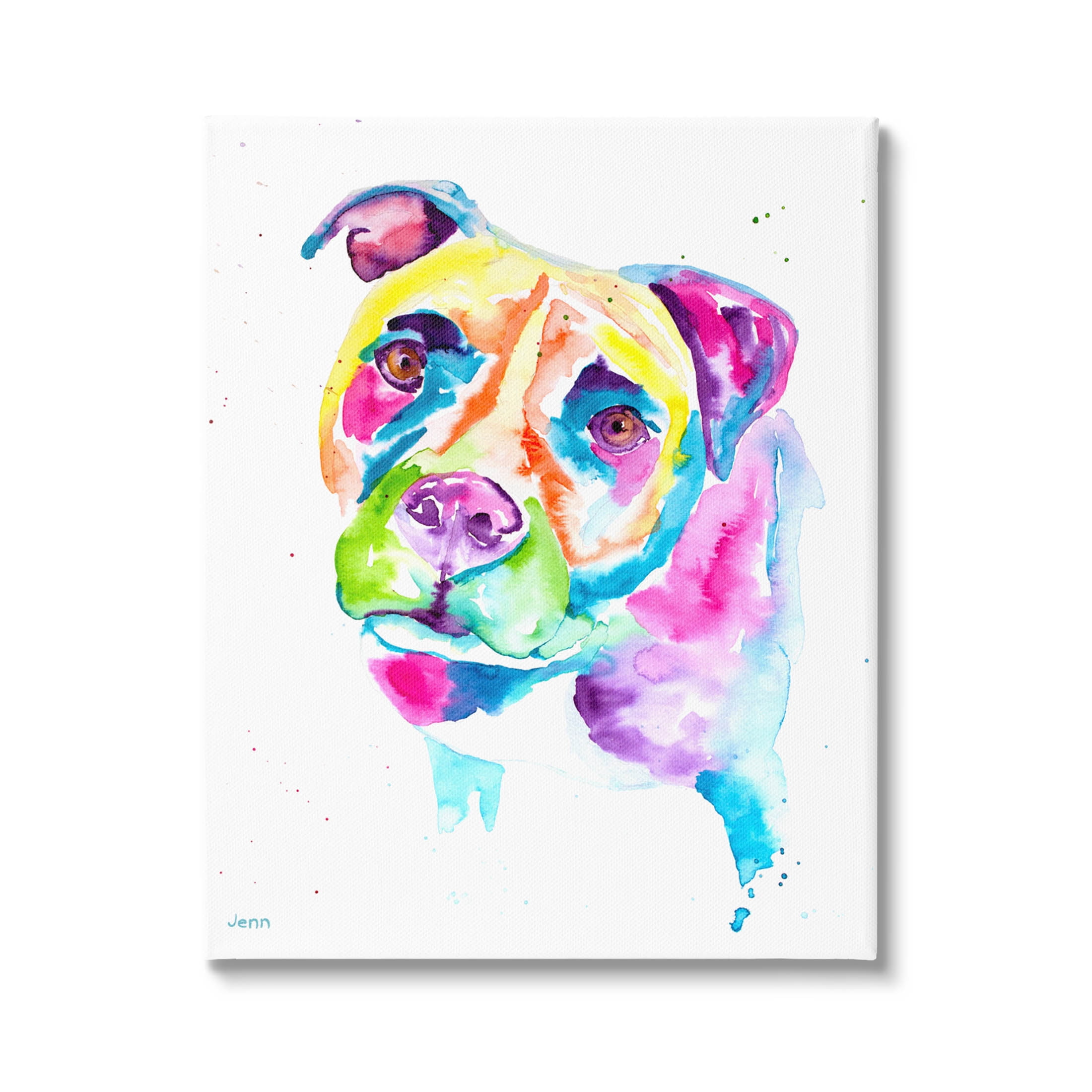Pit Bull Casual Watercolor Style Animals & Insects Graphic Art Gallery Wrapped Canvas Print Wall Art