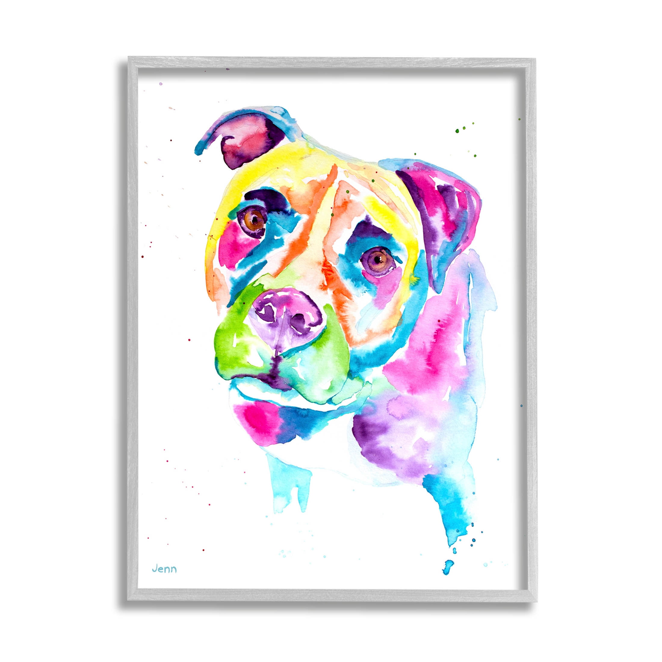 Pit Bull Casual Watercolor Style Animals & Insects Graphic Art Gray Framed Art Print Wall Art