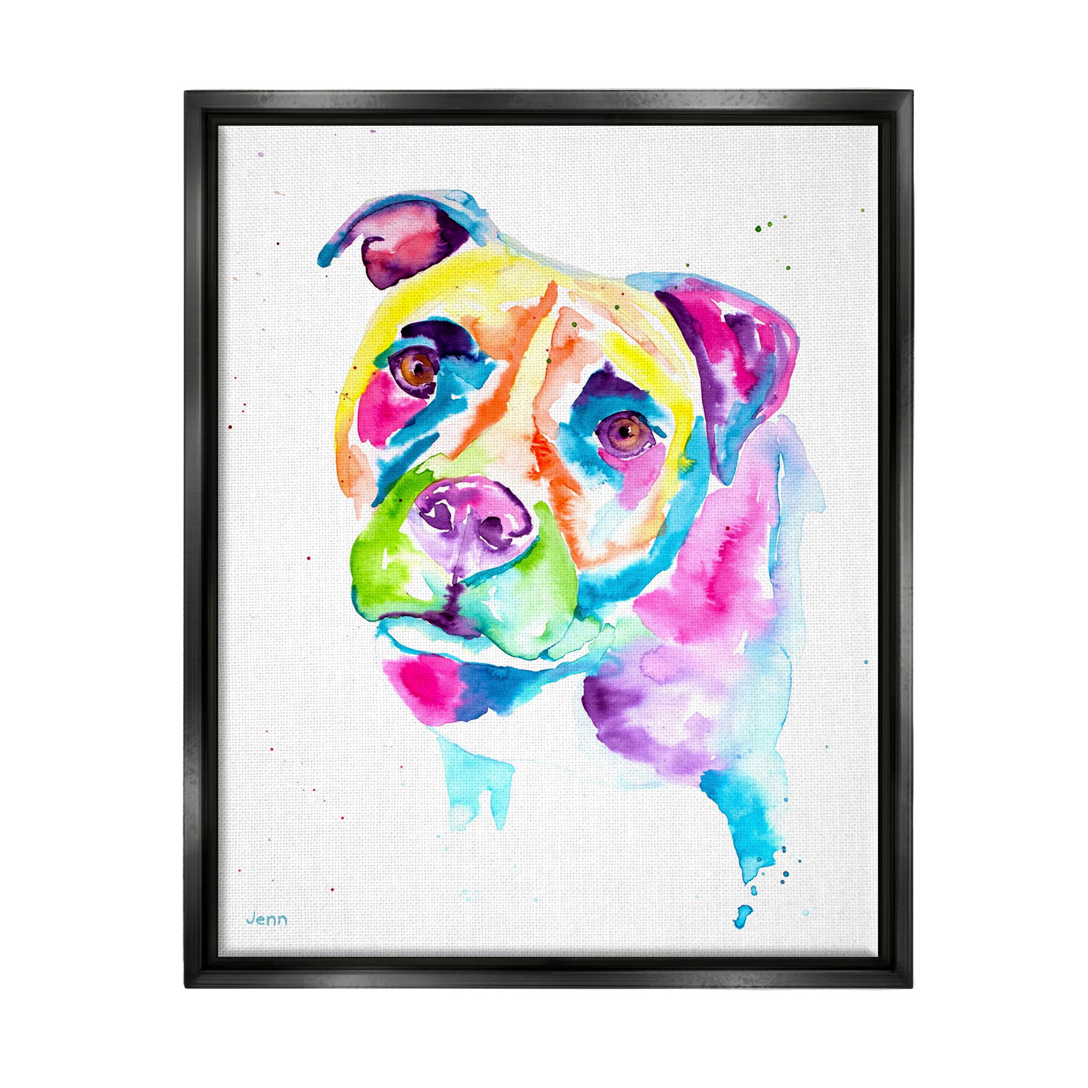 Pit Bull Casual Watercolor Style Animals & Insects Graphic Art Jet Black Framed Art Print Wall Art
