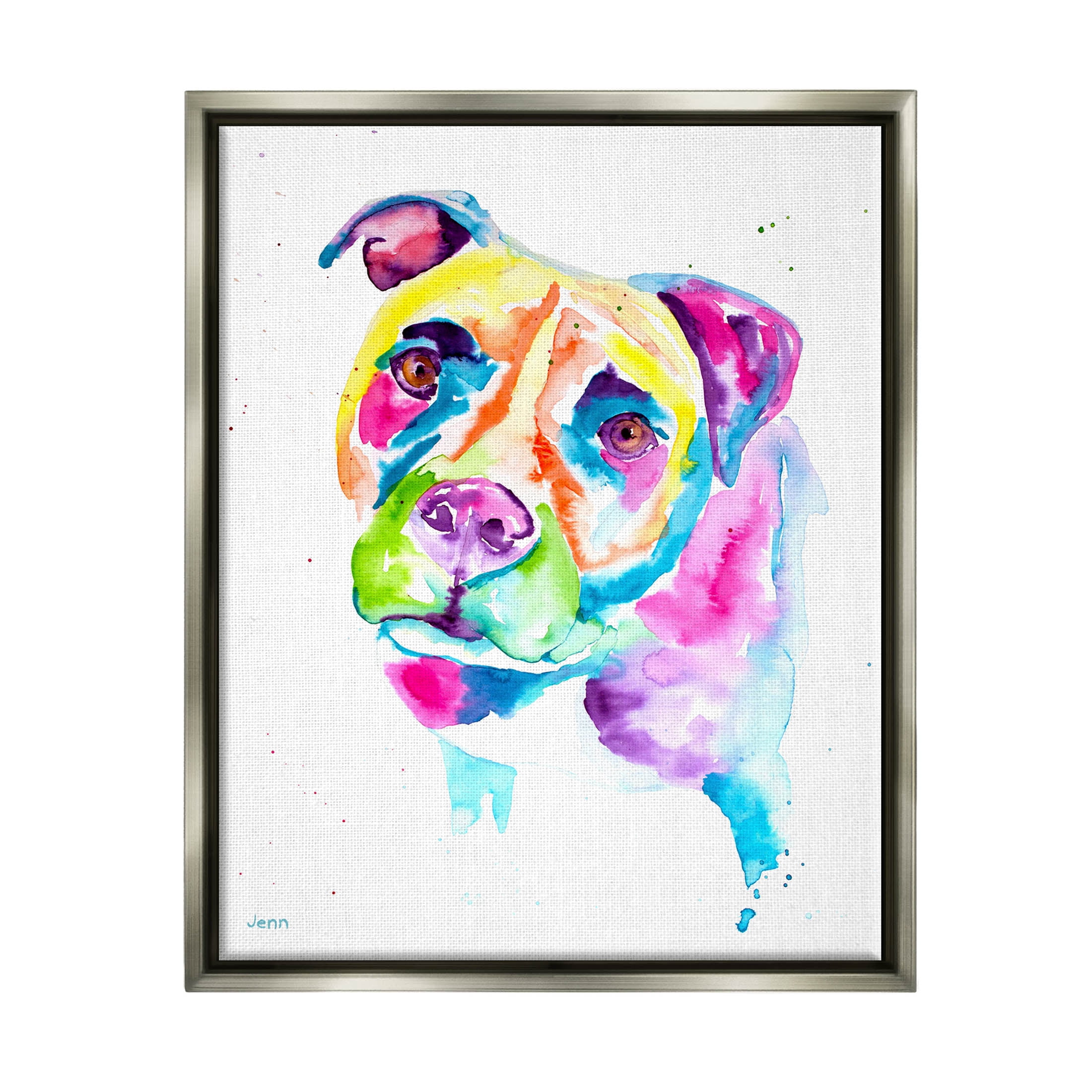 Pit Bull Casual Watercolor Style Animals & Insects Graphic Art Luster Gray Framed Art Print Wall Art