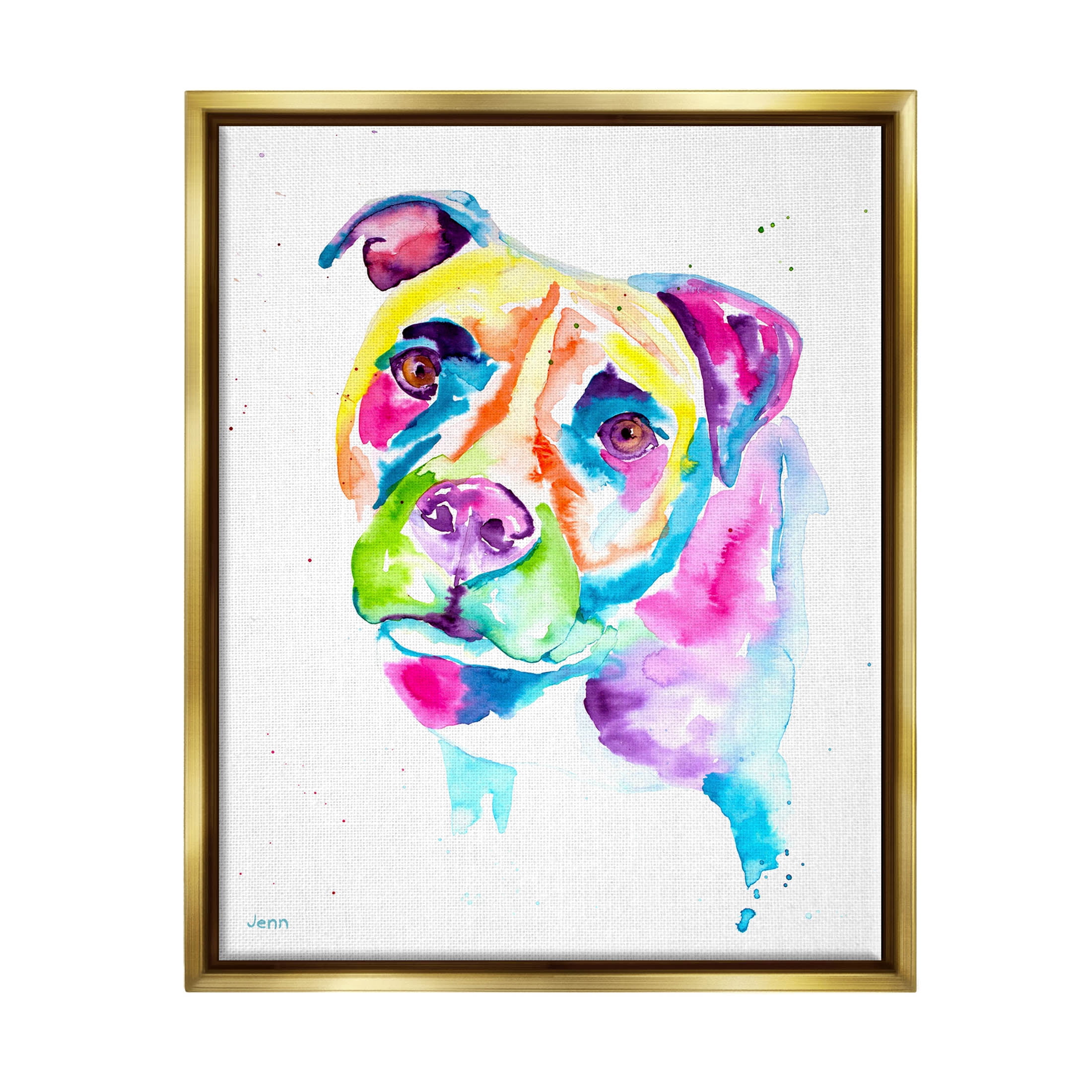 Pit Bull Casual Watercolor Style Animals & Insects Graphic Art Metallic Gold Framed Art Print Wall Art
