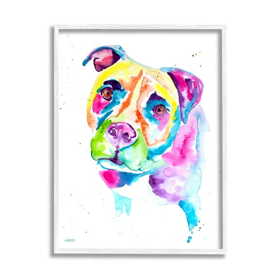 Pit Bull Casual Watercolor Style Animals & Insects Graphic Art White Framed Art Print Wall Art