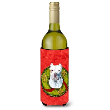 Pit Bull Christmas Wreath Wine Bottle Hugger