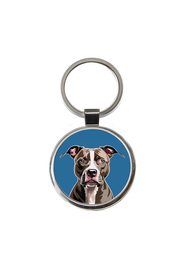 Pit Bull Dog Face Staring Metal Round Keychain