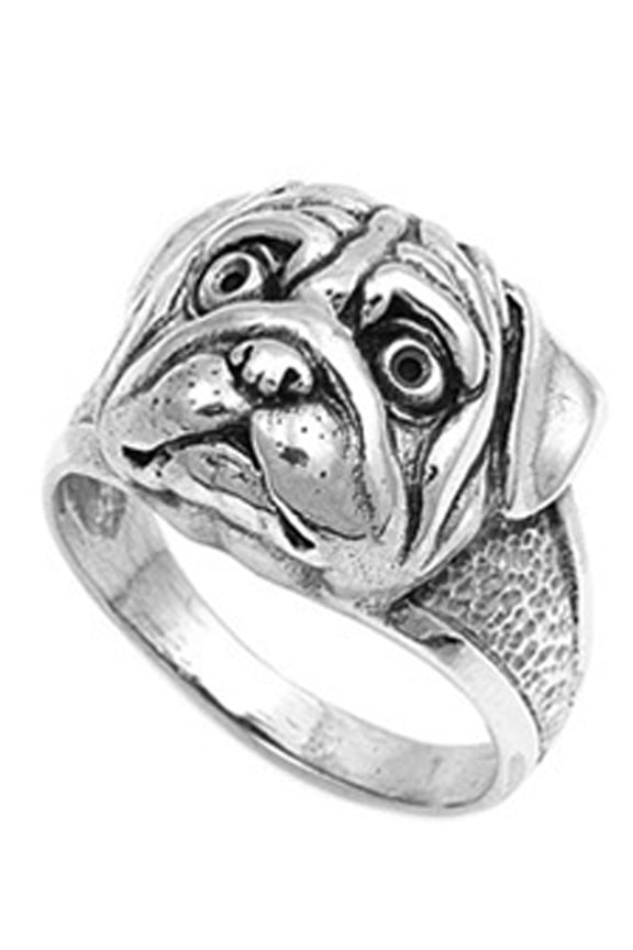 Pit Bull Dog Pug Head Animal Face Ring ( Sizes 7 8 9 10 11 12 ) New .925 Sterling Silver Band Rings (Size 12)
