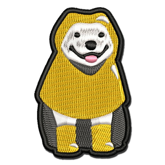 Pit Bull Dog Raincoat Poncho Applique Multi-Color Embroidered Iron-On Patch - 2.0 Inch Mini
