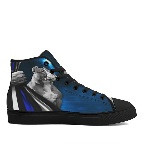 Pit Bull Dog Thin Blue Line Christian Cross High Top Canvas Shoes Sneakers Black Size 10