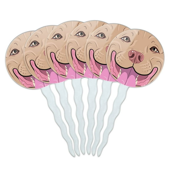 Pit Bull Face Blue Fawn Pet Dog Cupcake Picks Toppers - Set of 6
