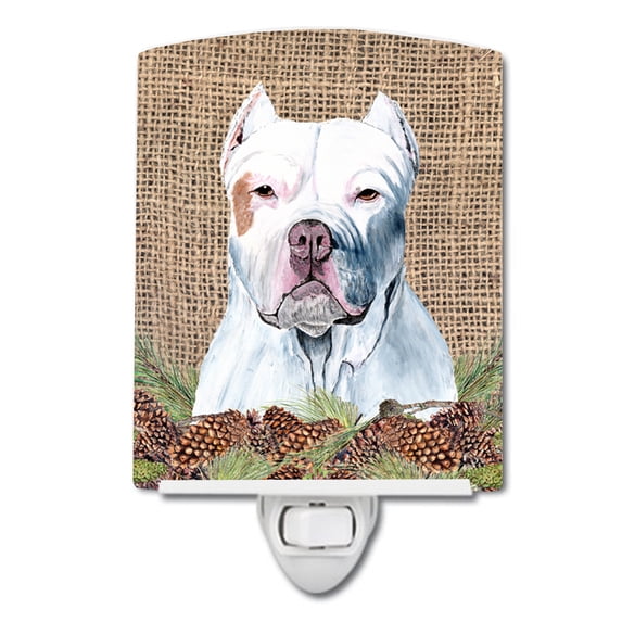 Pit Bull Faux Burlap and Pine cones Ceramic Night Light