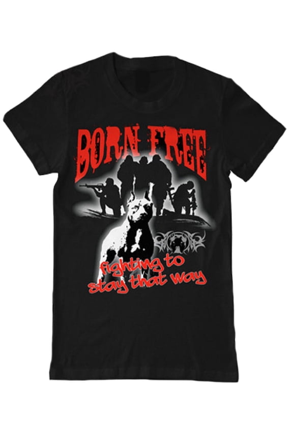 Born Free Mens' Pit Bull & Soldier Shirt, Pit Bull Lover Gifts, Pitbull Dad, Pitbull Mom, Pitbull Accessories