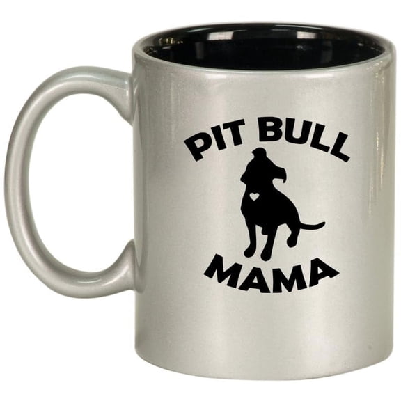 Pit Bull Mama Ceramic Coffee Mug Tea Cup Gift for Her, Friend, Coworker, Wife (11oz Silver)