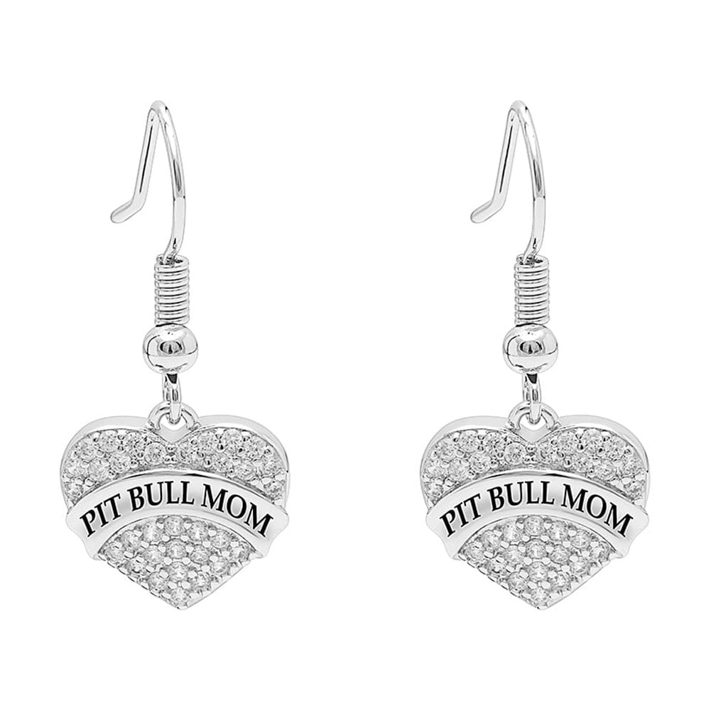 Pit Bull Mom Dog Heart Necklace or Earrings for Women Clear Cubic Zirconia by Ginger Lyne Collection