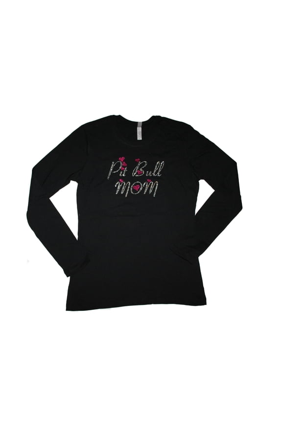 Pit Bull Mom Women's Fashion Bling Long Sleeve T-Shirt (Medium)