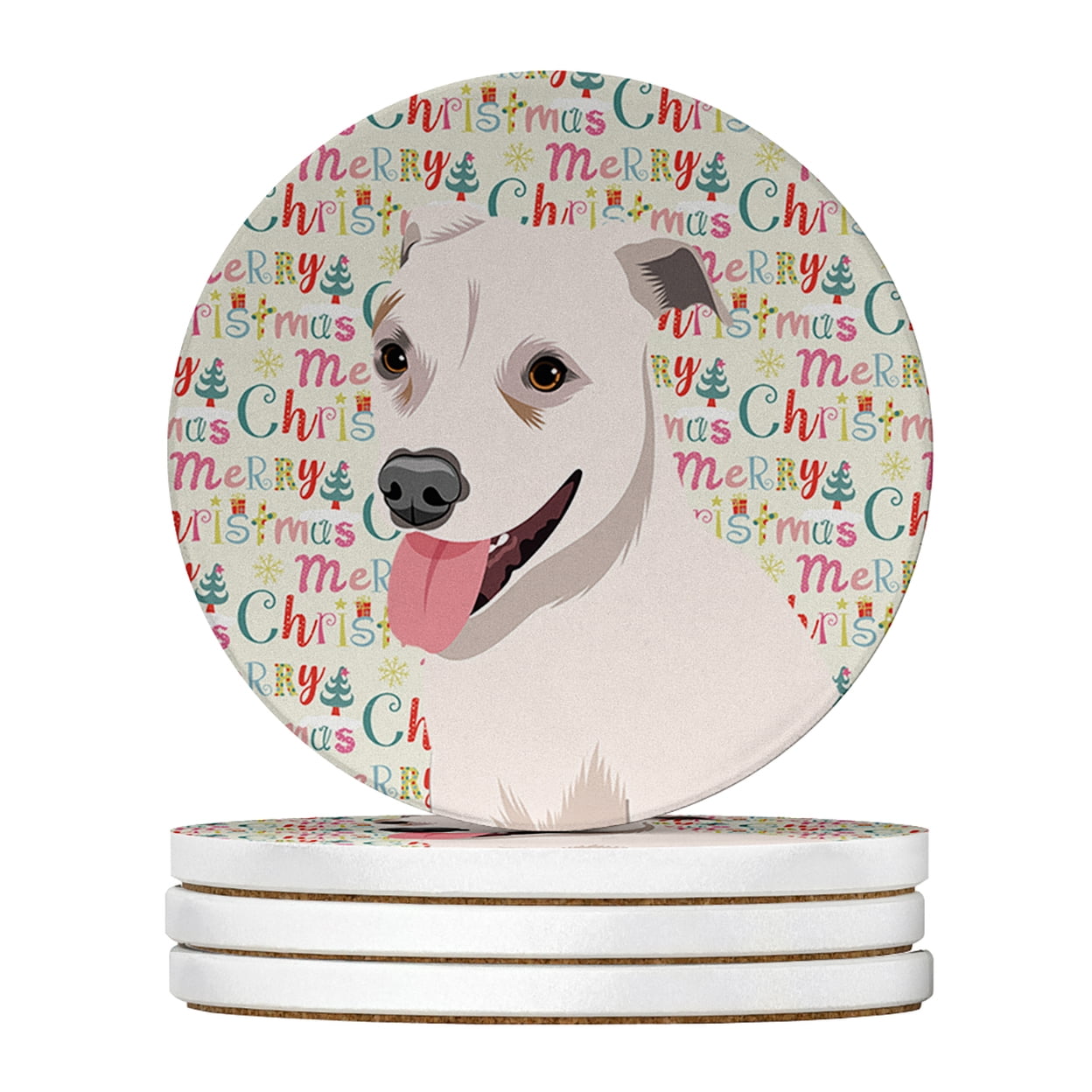 Pit Bull Puppy Christmas Large Sandstone Coasters Pack of 4 4 in x 4 in