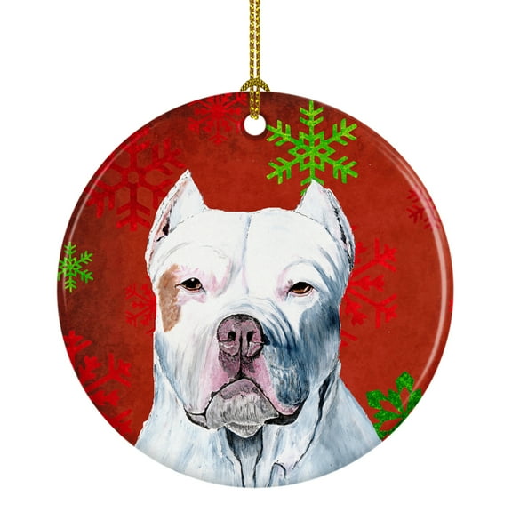 Pit Bull Red Snowflakes Holiday Christmas Ceramic Ornament SC9421