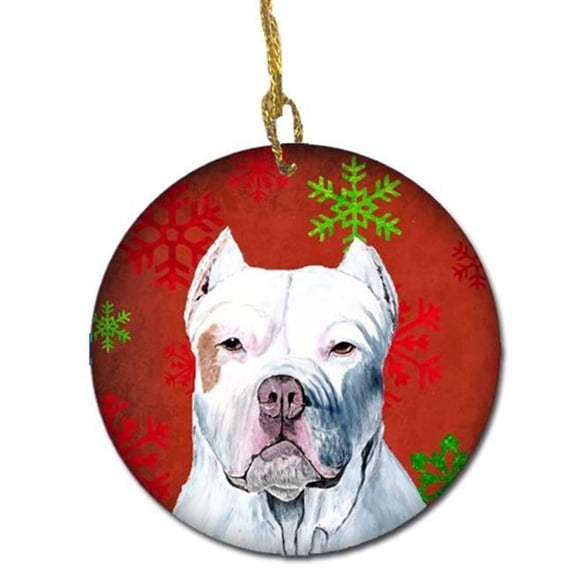 Pit Bull Red Snowflakes Holiday Christmas Ceramic Ornament