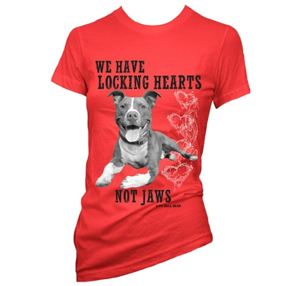 Pit Bull T-Shirt Locking Hearts Pitbull Womens Fitted Tee shirt