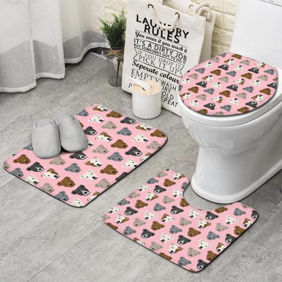 Pit Bull Terrier Bathroom Rugs Sets 3 Piece,Toilet Cover Set,Absorbent Non Slip Bathroom Mats Sets with U-Shaped Contour Rug Toilet Rug Set